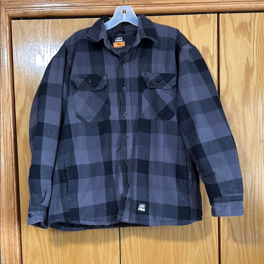 Black and Gray Plaid Shirt Jacket